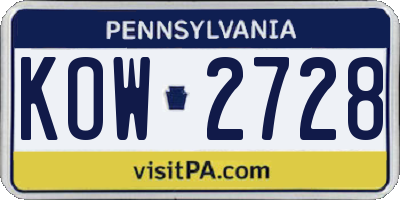 PA license plate KOW2728