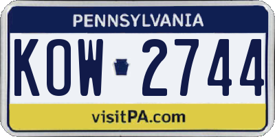 PA license plate KOW2744