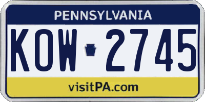 PA license plate KOW2745