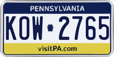 PA license plate KOW2765