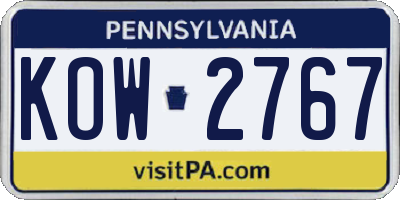 PA license plate KOW2767