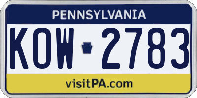PA license plate KOW2783