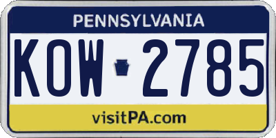 PA license plate KOW2785