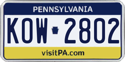 PA license plate KOW2802