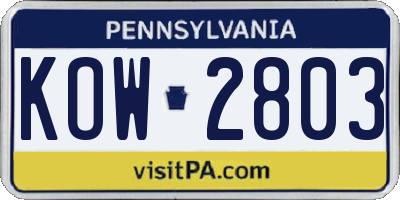 PA license plate KOW2803