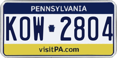 PA license plate KOW2804