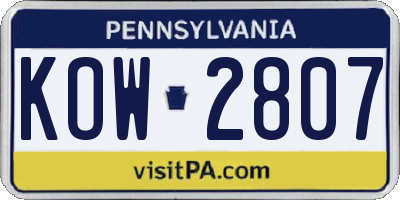 PA license plate KOW2807