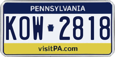 PA license plate KOW2818