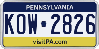 PA license plate KOW2826