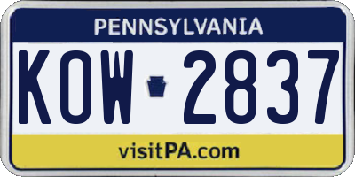 PA license plate KOW2837
