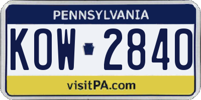 PA license plate KOW2840