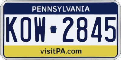 PA license plate KOW2845