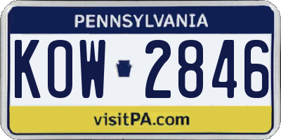 PA license plate KOW2846