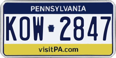 PA license plate KOW2847