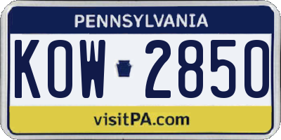 PA license plate KOW2850