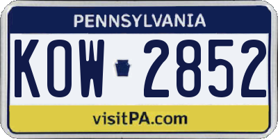 PA license plate KOW2852