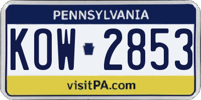 PA license plate KOW2853
