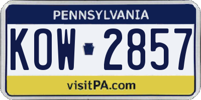 PA license plate KOW2857