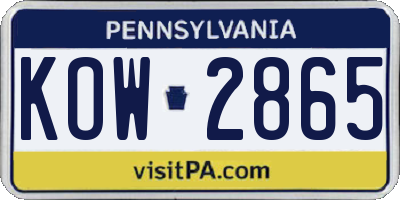 PA license plate KOW2865