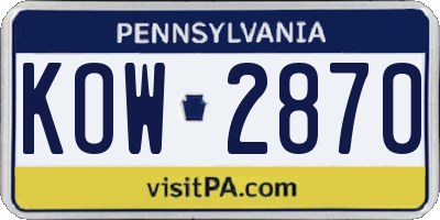 PA license plate KOW2870