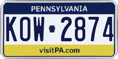 PA license plate KOW2874