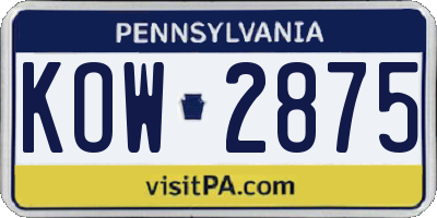 PA license plate KOW2875