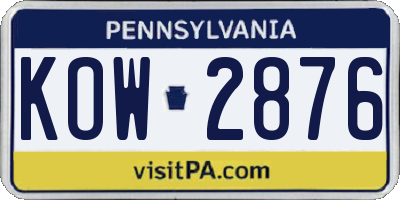PA license plate KOW2876