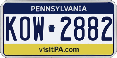 PA license plate KOW2882