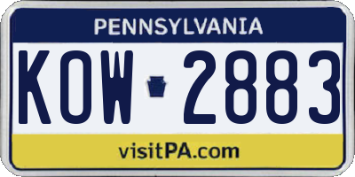 PA license plate KOW2883