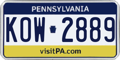 PA license plate KOW2889