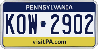 PA license plate KOW2902