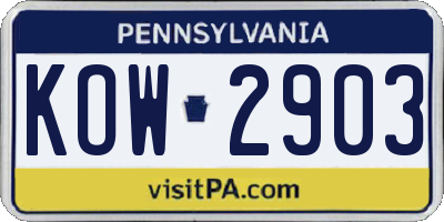 PA license plate KOW2903