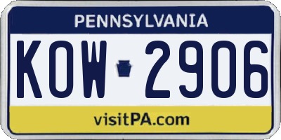 PA license plate KOW2906