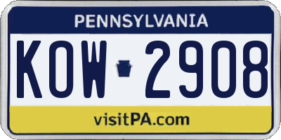 PA license plate KOW2908