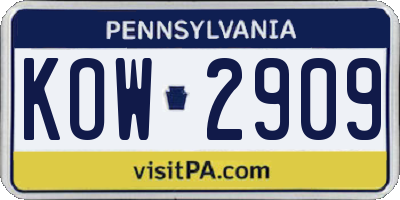 PA license plate KOW2909