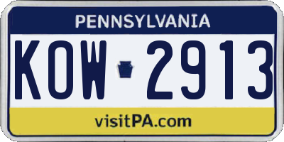 PA license plate KOW2913