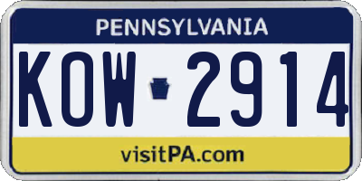 PA license plate KOW2914