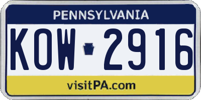 PA license plate KOW2916