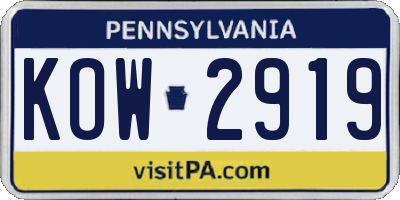 PA license plate KOW2919