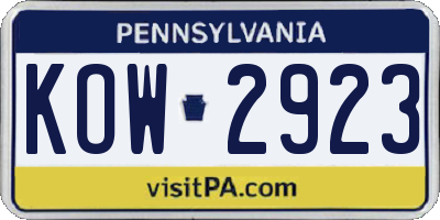 PA license plate KOW2923