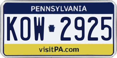 PA license plate KOW2925