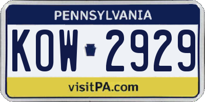 PA license plate KOW2929