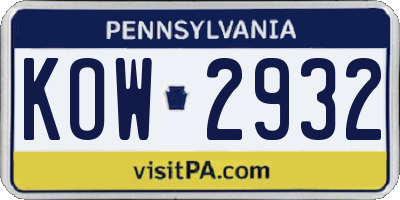 PA license plate KOW2932