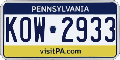 PA license plate KOW2933