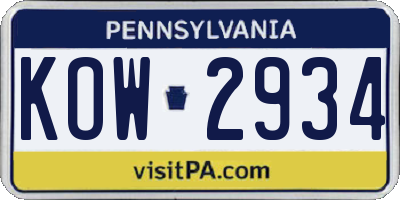 PA license plate KOW2934