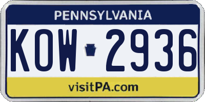 PA license plate KOW2936