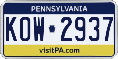 PA license plate KOW2937