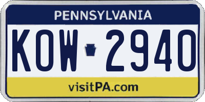 PA license plate KOW2940