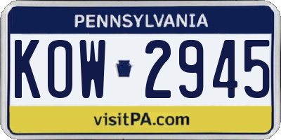 PA license plate KOW2945