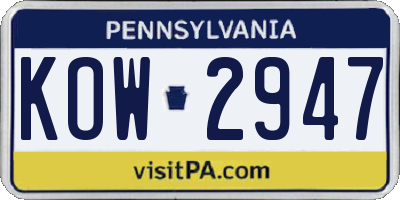 PA license plate KOW2947